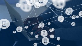 Woman typing on laptop, generating phone or music or chat overlay icons expanding technology network. Technology, connectivity, digital, communication, innovation, modern, cyber - Powered by Shutterstock - Get 15% off with code: PIKWIZARD15