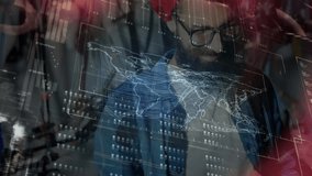 Tech data engineer tapping tablet screen and swiping holographic map while analyzing data flows. Technology, innovation, futuristic, analytics, interface, digital, science - Powered by Shutterstock - Get 15% off with code: PIKWIZARD15