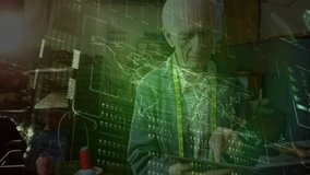 Senior man raising tablet and swiping holographic charts in sewing workshop for garment analysis. Technology, innovation, craftsmanship, visualization, analysis, digital, vintage - Powered by Shutterstock - Get 15% off with code: PIKWIZARD15