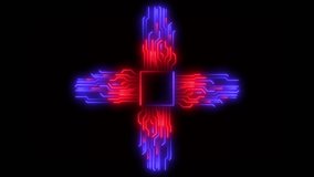 Glowing neon circuit board cross animation with red and blue lines on black background technology concept - Powered by Shutterstock - Get 15% off with code: PIKWIZARD15