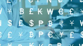 Man typing on keyboard at finance office summoning currency symbols while analyzing data on monitor. Financial, technology, digital, corporate, productivity, modern, investment - Powered by Shutterstock - Get 15% off with code: PIKWIZARD15