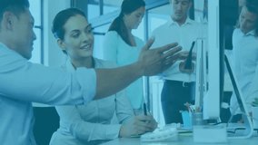 Pointing coworker initiating face scan on monitor highlighting face as tech team collaborating. Technology, artificial intelligence, teamwork, innovation, modern office, digital interface, - Powered by Shutterstock - Get 15% off with code: PIKWIZARD15