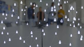 Network overlay growing driving four-person team using laptop tablet phones for business analysis. Collaboration, teamwork, data visualization, digital interface, corporate environment, professional, - Powered by Shutterstock - Get 15% off with code: PIKWIZARD15