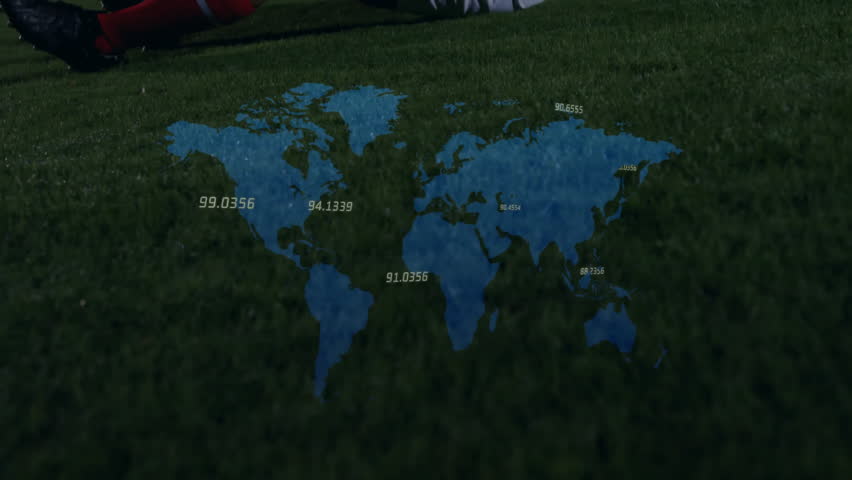 Grabbing right knee, soccer player rolling back on floodlit turf with map overlay for diagnosis. Athlete, injury, rehabilitation, sports science, digital analysis, outdoor, training - Powered by Shutterstock - Get 15% off with code: PIKWIZARD15