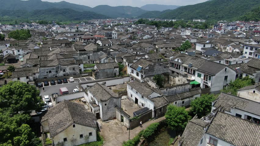 aerial view of Longmen old town in Hangzhou city Zhejiang province China