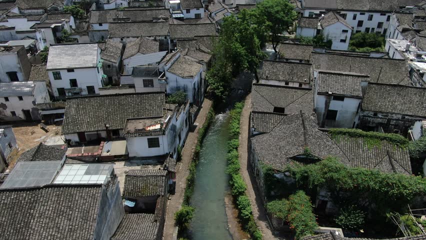aerial view of Longmen old town in Hangzhou city Zhejiang province China