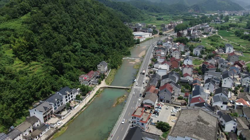 aerial view of Longmen old town in Hangzhou city Zhejiang province China