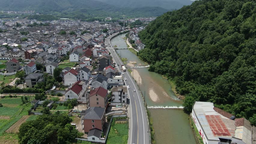 aerial view of Longmen old town in Hangzhou city Zhejiang province China