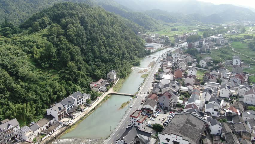 aerial view of Longmen old town in Hangzhou city Zhejiang province China