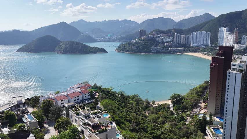 Skyview in Repulse Bay Hong Kong features a golden beach, clear waters with luxury villas and exclusive residences,an iconic destination for tourism, upscale living and water activities