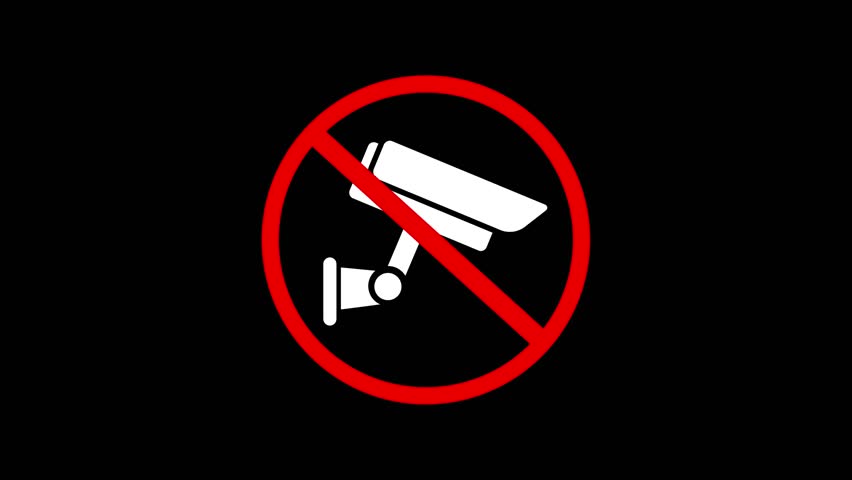 No CCTV allowed motion graphic of surveillance prohibition symbol with a restriction sign on a dark background animated symbol