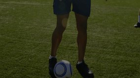 Soccer player tapping ball on turf pitch, revealing animated stock charts showing market trends. Athleticism, finance, technology, sports, digital, competition, performance - Powered by Shutterstock - Get 15% off with code: PIKWIZARD15