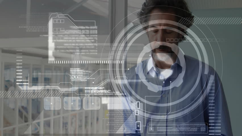 Professional tapping tablet in office, activating 3D facade, pie chart and code for data analysis. Futuristic, innovation, technology, digital, interface, data, collaboration - Powered by Shutterstock - Get 15% off with code: PIKWIZARD15