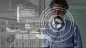 Professional tapping tablet in office, activating 3D facade, pie chart and code for data analysis. Futuristic, innovation, technology, digital, interface, data, collaboration - Powered by Shutterstock - Get 15% off with code: PIKWIZARD15