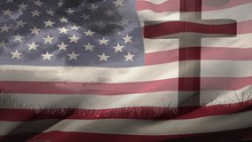 Light breeze lifting flag corner, American flag rippling over cross silhouette, showing wind effect. Patriotism, resilience, countryside, outdoor, symbolic, natural, dynamic - Powered by Shutterstock - Get 15% off with code: PIKWIZARD15