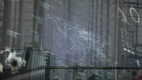 Business executive tapping smartphone, starting holographic world map for data analysis in atrium. Technology, innovation, corporate, data visualization, futuristic, professional, networking - Powered by Shutterstock - Get 15% off with code: PIKWIZARD15