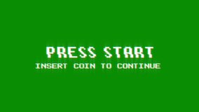 press start insert coin to continue 8-bit pixel text animation with dynamic glitch distortion effect. dynamic motion video game black green screen. - Powered by Shutterstock - Get 15% off with code: PIKWIZARD15
