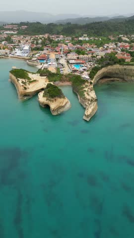 Aerial footage of Canal D' Amour Sideri Corfu Greece