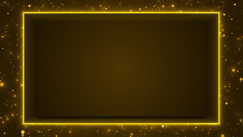 Luxury gold title border spark background. abstract Blank vip backdrop frame. Copy space for casino royal grand hotel logo Light Bulbs Border frame, rectangle, square, frame, black screen frame, 3D 4K