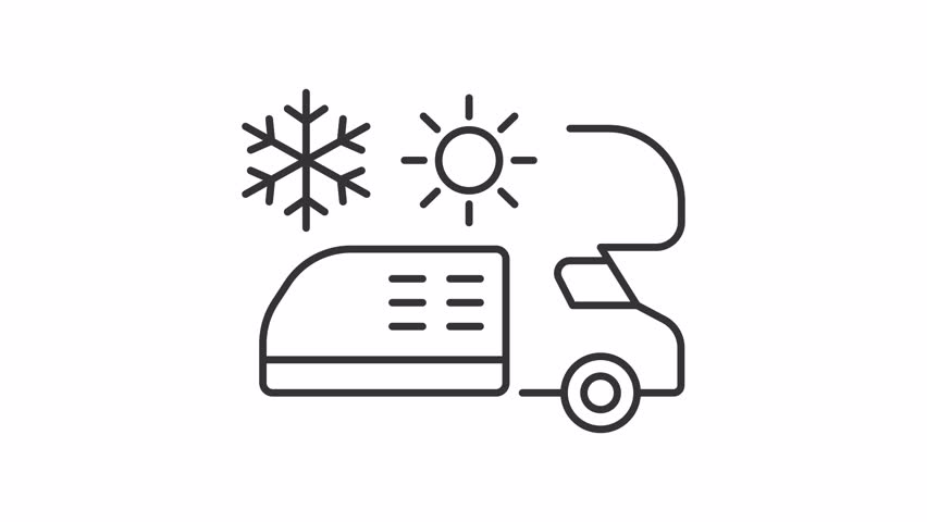 RV air conditioning and heating line animation. Campervan climate control system animated icon. Powerful HVAC used in trailer. Outline element on white background. HD video with alpha channel