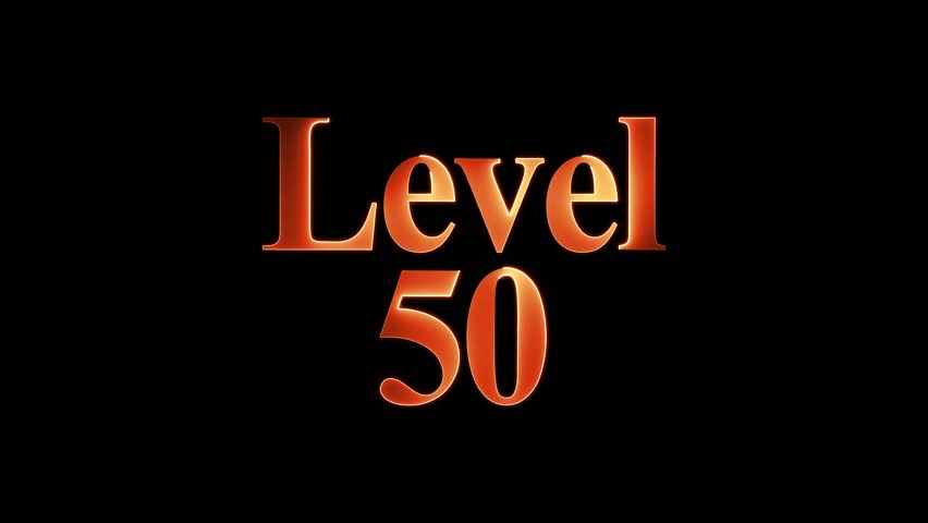 Level 50 text animation by yellow color neon mask glow on black background.