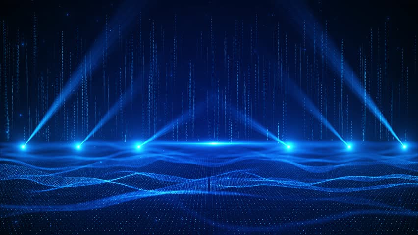 Beautiful Luxury blue light flare sparkling particles layer trail award ceremony event, Digital Art, sphere tunnel for award Space background for event, party, carnival celebration, anniversary galaxy