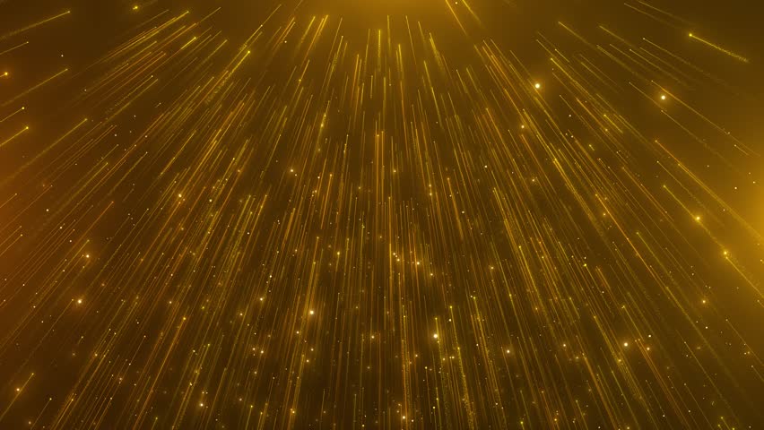Golden light and particles rising, particles wave stage particles freely rising and floating, stage decoration background. golden luxury Abstract visualization of glitter line and particle background.