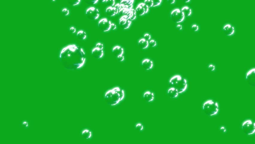 Soap bubble animation slowly falling on a green screen. Soap bubble fall on chroma key background.