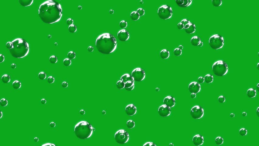 Soap bubble animation slowly falling on a green screen. Soap bubble fall on chroma key background.
