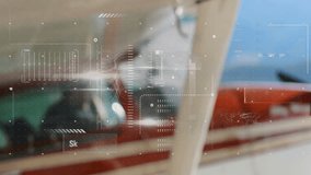 Wing strut and fuselage showing scan overlay streaming code, analysing data, confirming functioning. Technology, aviation, data, analysis, aviation safety, innovation, digital - Powered by Shutterstock - Get 15% off with code: PIKWIZARD15