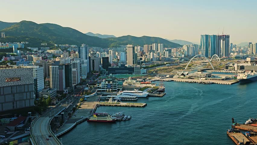 Wide aerial view of Busan