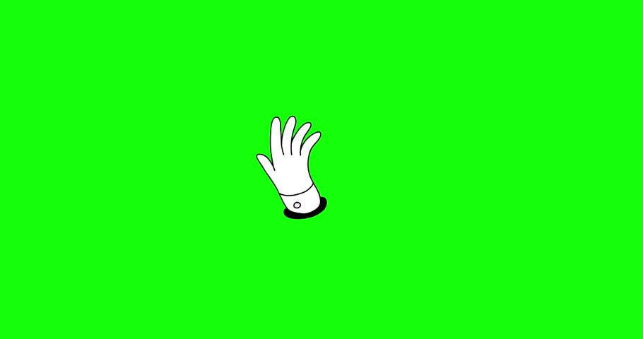 Finger hand click cartoon animation whiteboard green screen. Motion element black and white linear outline finger mouse cursor gesture button page loading opener animated on greenbox background.