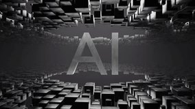 Letters AI in metallic 3D style inside abstract tunnel of black and silver cubic blocks. Digital futuristic background. Artificial intelligence and machine learning concept. - Powered by Shutterstock - Get 15% off with code: PIKWIZARD15