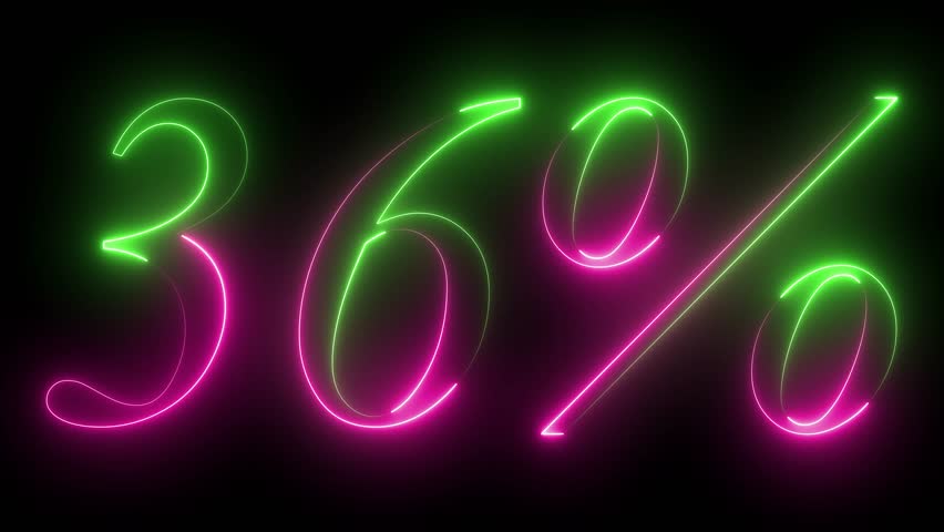 36% number text animation by purple color neon mask glow on black background.