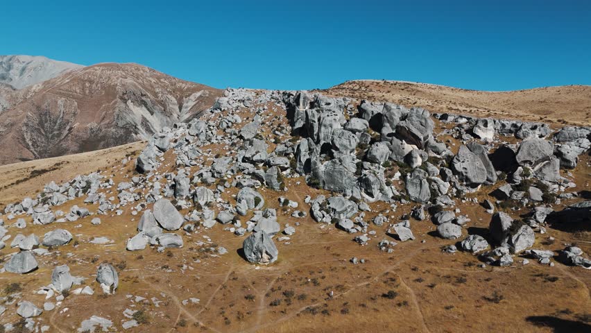 Aerial view of the sacred Maori rock formations of Castle Hill
