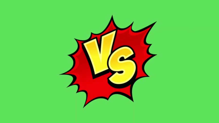 A dynamic "VS" (versus) graphic in a bold, comic-book style against a vibrant green background, perfect for battle sequences, comparisons, or competitive content.