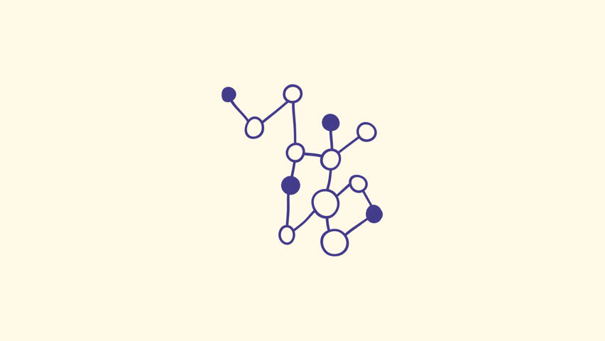 Hand-drawn pencil sketch animation of molecules, seamless loop with alpha channel transparency, sticker-style science design for school