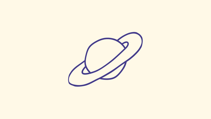 Hand drawn pencil sketch animation of a planet, seamless loop with alpha channel transparency, school-style sticker design for science learning