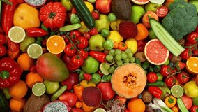 Camera Move, Different Types of Fresh Fruit and Vegetables on a Pile , Close-up - Powered by Shutterstock - Get 15% off with code: PIKWIZARD15