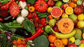 Camera Move, Different Types of Fresh Fruit and Vegetables on a Pile , Close-up - Powered by Shutterstock - Get 15% off with code: PIKWIZARD15