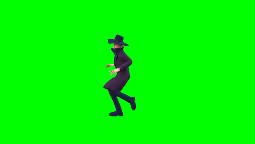 3D animation of sneaky grandpa spy tiptoeing around. Perfect green screen asset for stealth, mystery, and humorous secret agent scenes in digital projects.