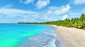 Sunny beach and tropical sea. Beautiful beach nature, Caribbean landscapes, wonderful view of exotic scenery, white sand and blue sky. Luxurious natural background for summer vacation and relaxation. - Powered by Shutterstock - Get 15% off with code: PIKWIZARD15