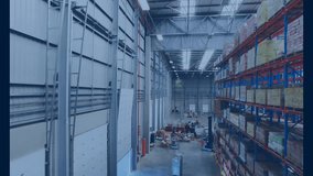 Glowing data lines initiating cluster icons appearing and pulsing over racks for tracking. Technology, logistics, automation, industrial, connectivity, efficiency, digital - Powered by Shutterstock - Get 15% off with code: PIKWIZARD15