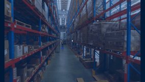 Fading network icon fueling warehouse connectivity while worker riding board showing mesh overlay. Technology, logistics, automation, digital, industrial, innovation, infrastructure - Powered by Shutterstock - Get 15% off with code: PIKWIZARD15