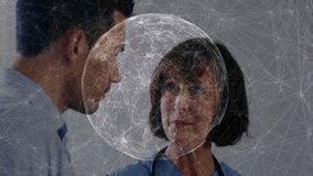 Male approaching doctor while demonstrating hologram globe and navigating tablet for data review. Medical, collaboration, technology, innovation, professionalism, digital, healthcare - Powered by Shutterstock - Get 15% off with code: PIKWIZARD15