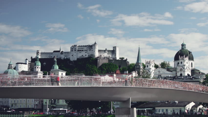 Cityscape of the city of Salzburg in Austria with main attactions, time lapse