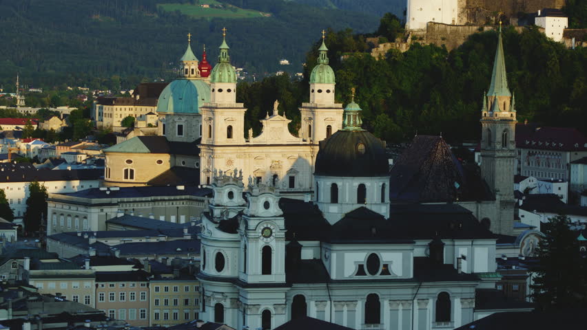 Cityscape of the city of Salzburg in Austria with main attactions, time lapse