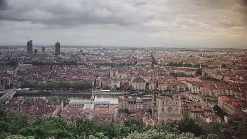 The city of Lyon in France with its attractions, time lapse