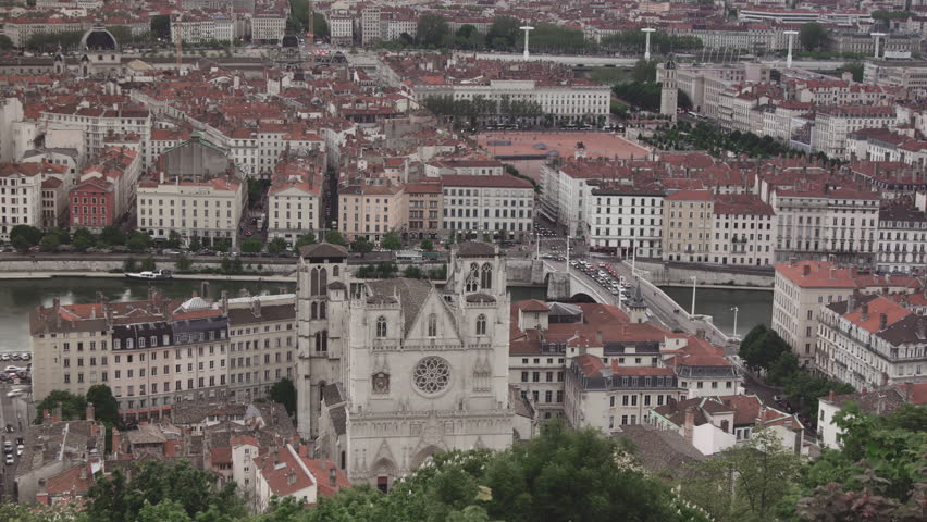 The city of Lyon in France with its attractions, time lapse