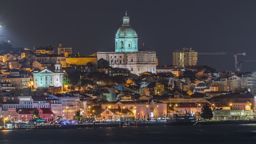 Aerial night timelapse of Lisbon
